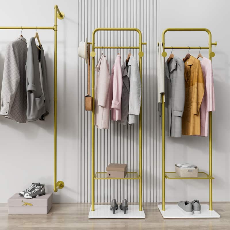 Corner Gold Metal Clothing Racks Freestanding for Hallway Entryway - 19.6" x 11.8" x 68.8"