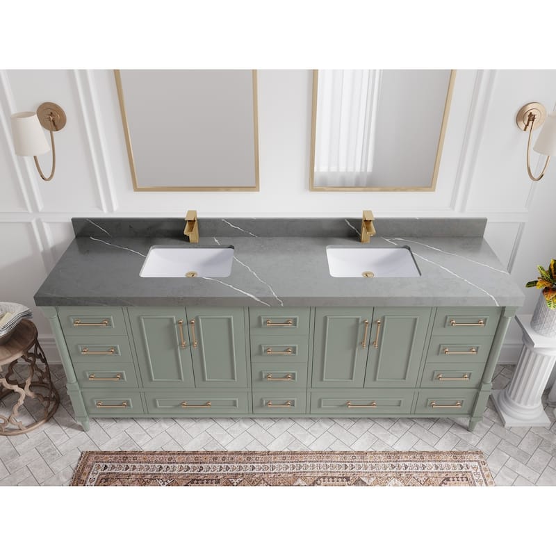 Willow Collections 84 in. W x 22 in. D Aberdeen Double Bowl Sink Bathroom Vanity with Countertop - 2" Piatra Gray - Evergreen