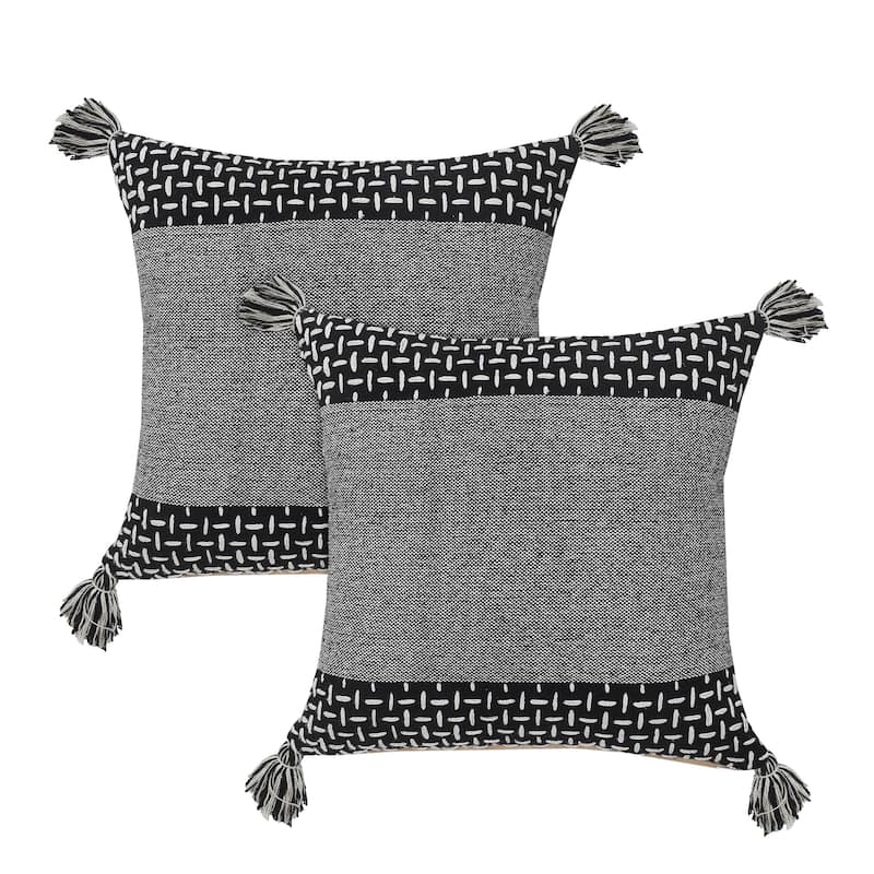 Handwoven Geometric Square Throw Pillows - 20" - Black and White - Set of 2