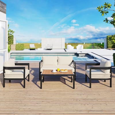 Multi-person Outdoor Iron Sofa Set with A table, Rattan Decoration, Waterproof, Rust-proof, Suitable for Garden