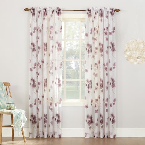 No. 918 Kiki Floral Crushed Voile Sheer Rod Pocket Curtain Panel, Single Panel