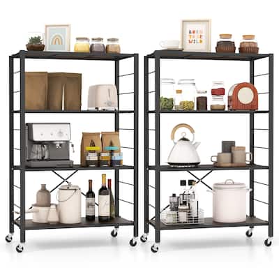 Gymax 2 PCS 4-tier Foldable Storage Shelf w/ Lockable Wheels Home