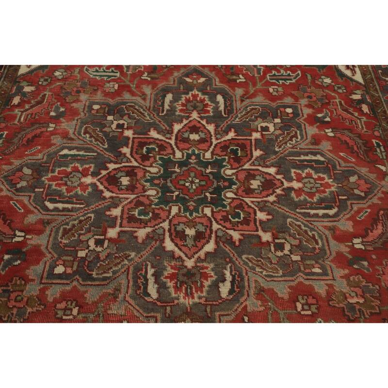 Hand Knotted Oriental 100% Wool Carpet Traditional Floral Oranges & Rust Heriz Area Rug - 9' 2'' X 6' 1''