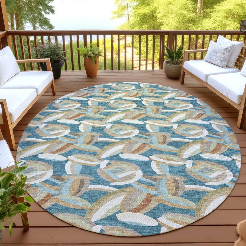 Machine Washable Indoor/ Outdoor Modern Heli Chantille Rug - Teal - 8' x 8'