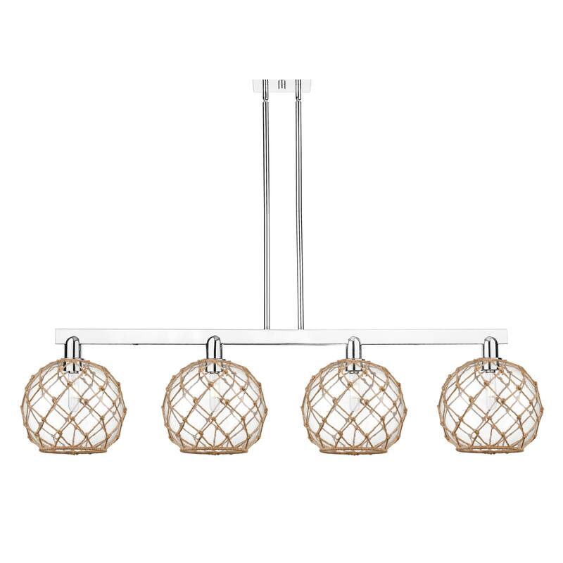 Innovations Lighting Endless Possibilities Arcadia - Farmhouse Rope - 4 Light 53" Stem Hung Island Light - Clear Glass with Brown Rope/Polished Chrome