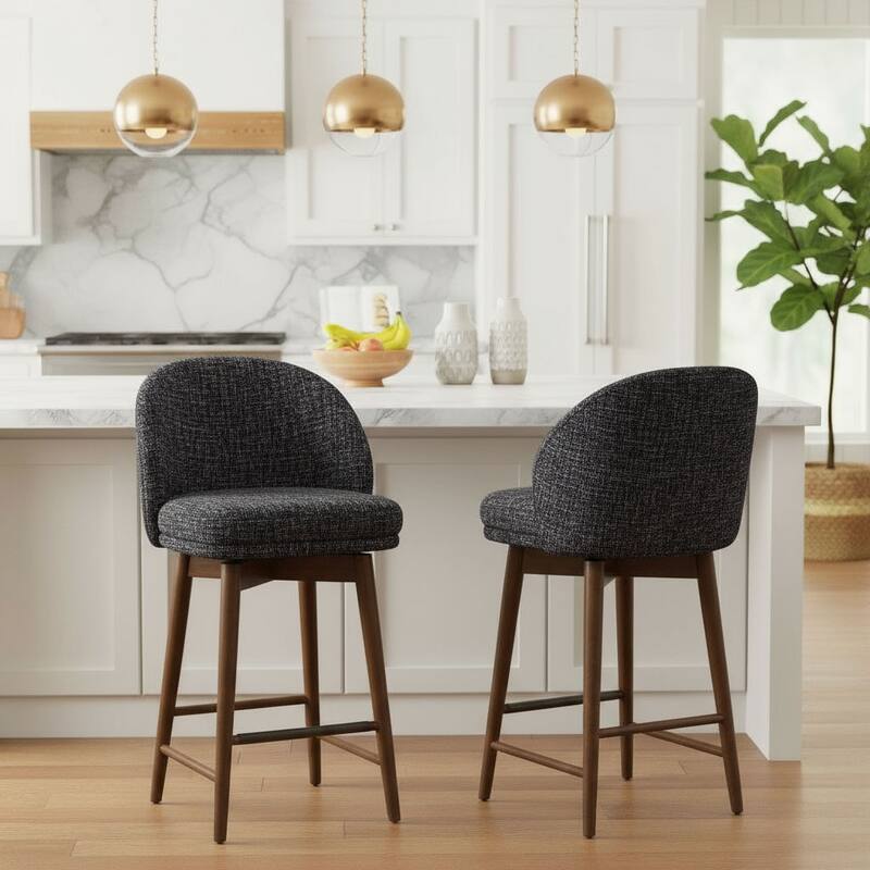 25.5" Swivel Upholstered Counter Stool Solid Wood Leg(Set of 2)