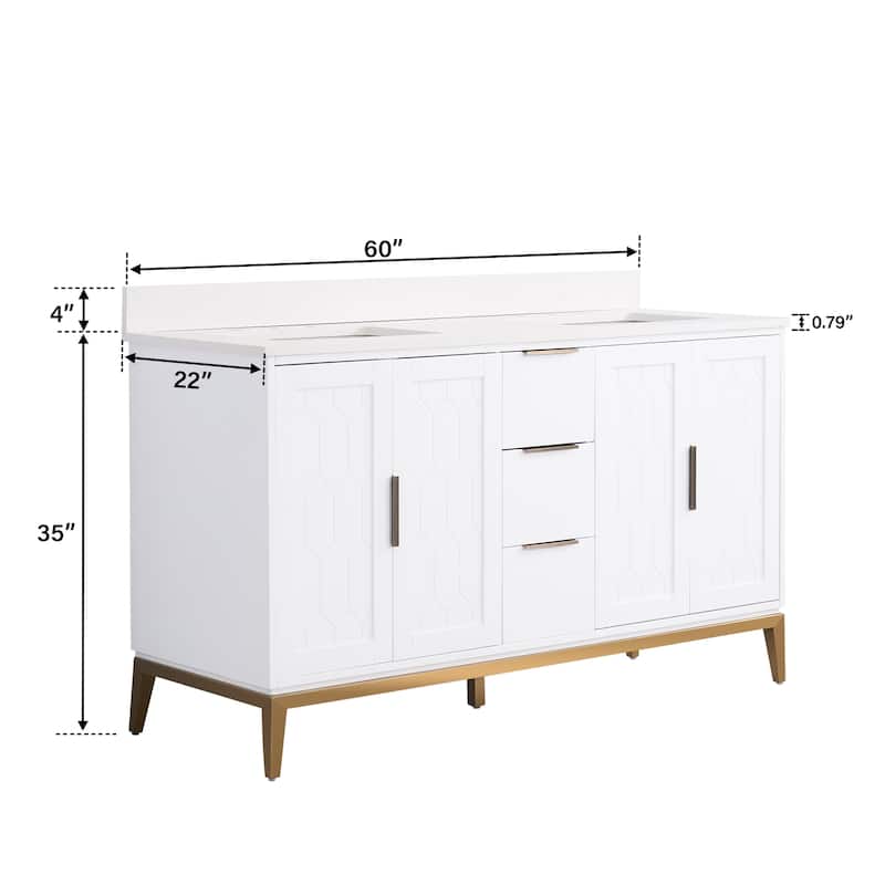 35''H Solid Wood Bath Vanity with Stain-resistant Carrera White Quartz Top and Sink