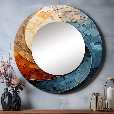 Designart "Collaged Spiral" Abstract Round Bathroom Mirror - Green Modern Round Wall Décor