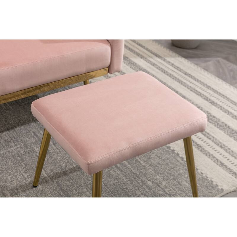 Velvet Accent Chair with Adjustable Armrests and Backrest, Button Tufted Lounge Chair, Single Recliner Armchair with Ottoman