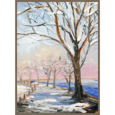 Lakeside in Winter by Sandra Iafrate Framed Canvas Wall Art Print - Sylvie Dark Gold
