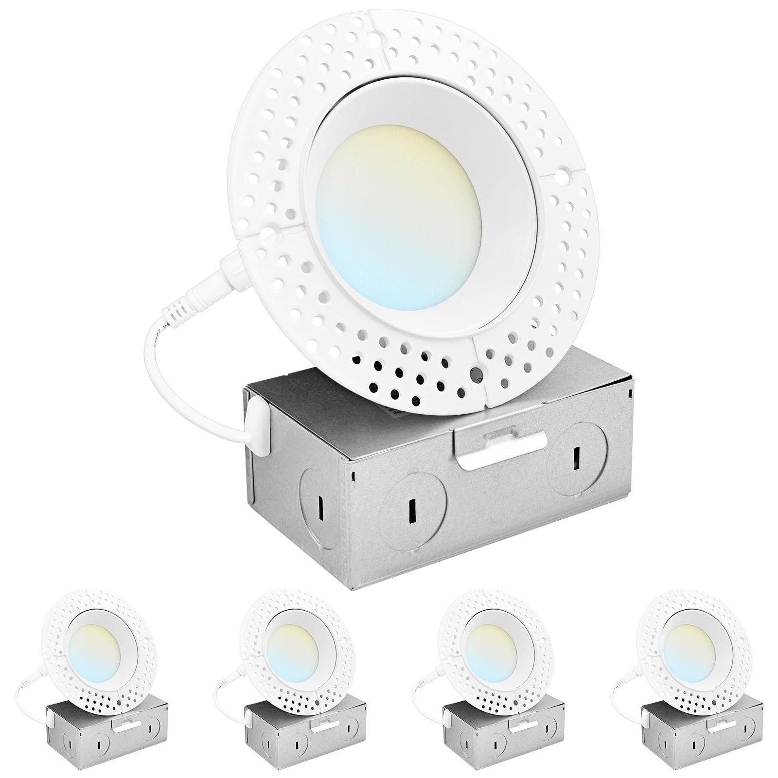Luxrite 3 Inch Trimless LED Recessed Light, 5CCT 2700K-5000K, 750LM, Wet \u0026  IC Rated, ETL 4-Pack - Bed Bath \u0026 Beyond - 40368420, image size:1600x1600