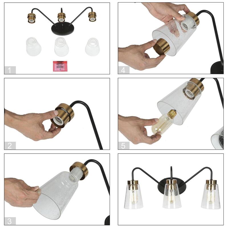 Modern Black Gold Bathroom Vanity Light Wall Sconces with Seeded Glass