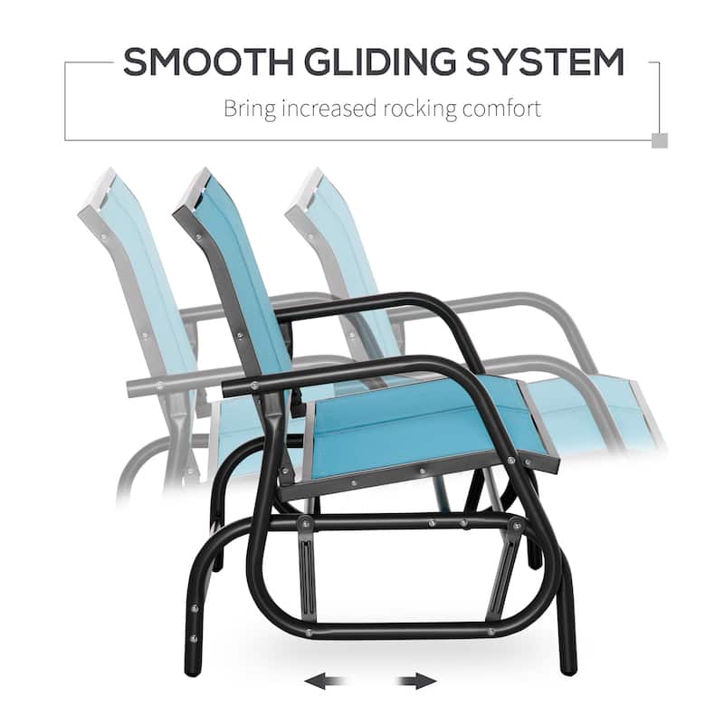 Outsunny 2-Person Outdoor Glider Bench, Patio Double Swing Rocking Chair Loveseat w/ Powder Coated Steel Frame - Blue