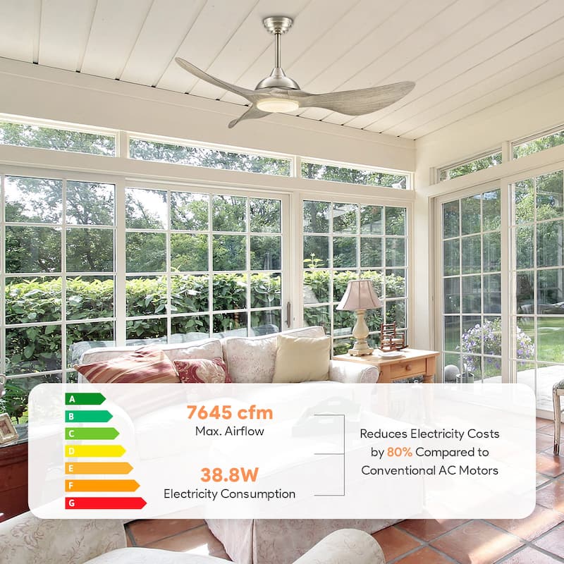 52" Outdoor Wet-Rated Waterproof LED Ceiling Fan with Dimmable Light and Remote Control