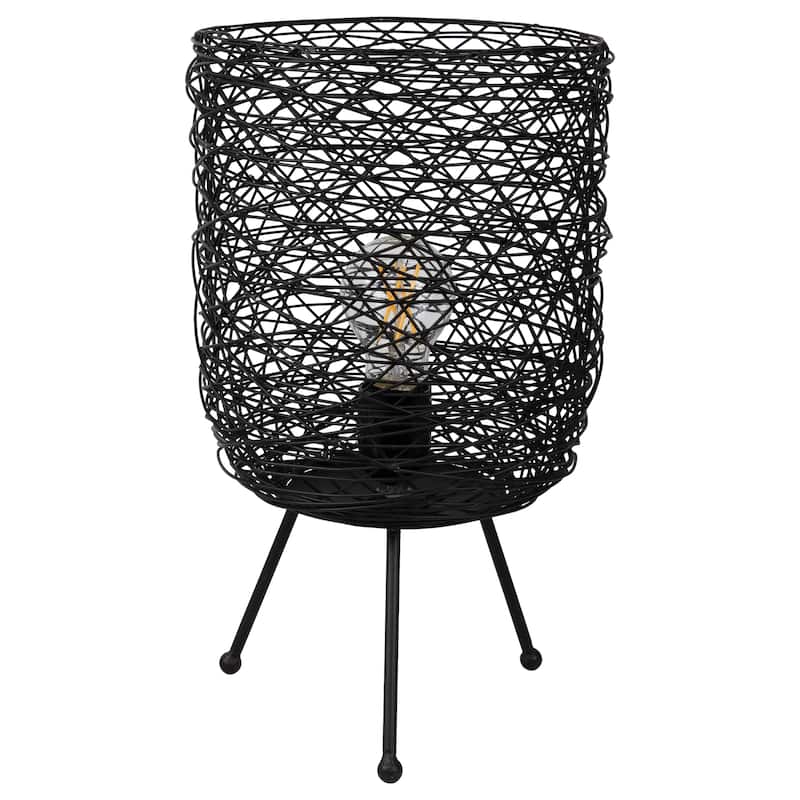 Basket Weave-Style Iron Table Lamp - 14.5" - Black - 14.5