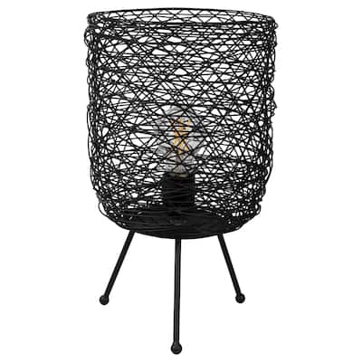 Basket Weave-Style Iron Table Lamp - 14.5" - Black - 14.5