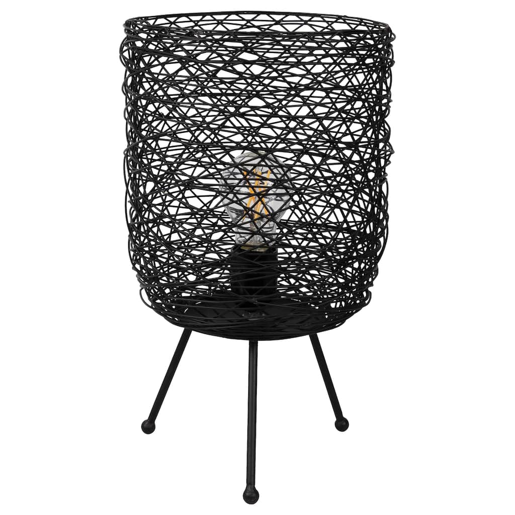 Basket Weave-Style Iron Table Lamp - 14.5" - Black - 14.5