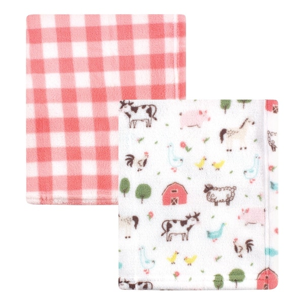 slide 1 of 1, Hudson Baby Infant Girl Silky Plush Blanket, Girl Farm Animals, 30x36 inches - Girl Farm Animals - 30x36 inches 30x36 inches - Girl Farm Animals