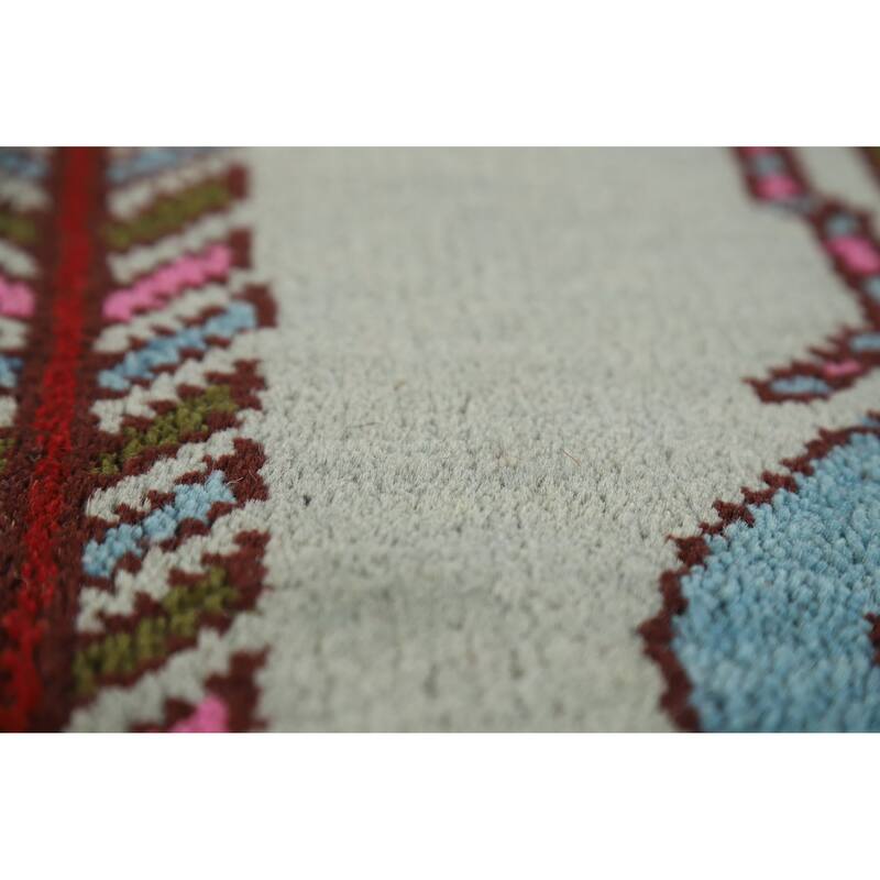 Hand Knotted Oriental 100% Wool Carpet Traditional Tribal Navy Blue & Blues Heriz (serapi) Runner Rug - 9' 7'' X 3' 10''