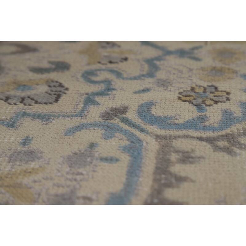 Traditional Floral Tabriz Persian Area Rug Handmade Beige Wool Carpet - 7'0"x 10'4"