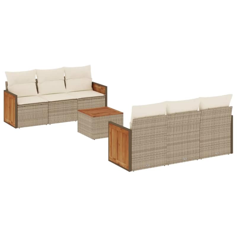 vidaXL Patio Sofa Set with Cushions Outdoor Furniture 7 Piece Poly Rattan - 21.7 x 21.7 x 14.6