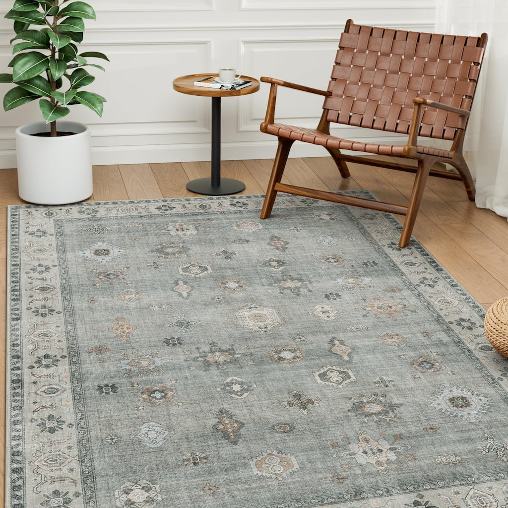 Mcow Vintage Floral Low-Pile Machine Washable Non-Slip Area Rug - 5'X7'