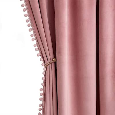 Blush Pink Velvet Blackout 84" Pom Pom
