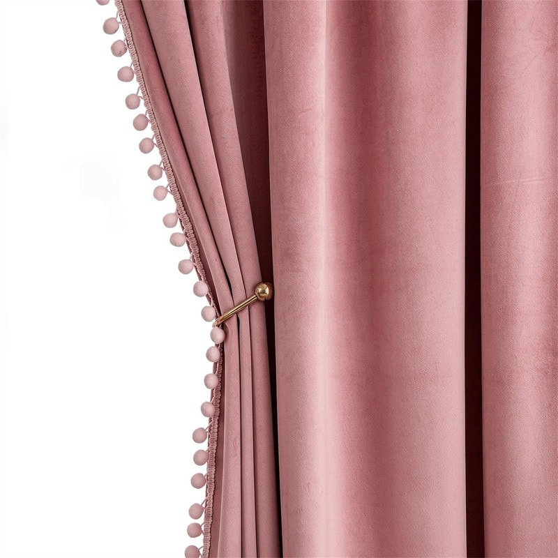 Blush Pink Velvet Blackout 84" Pom Pom