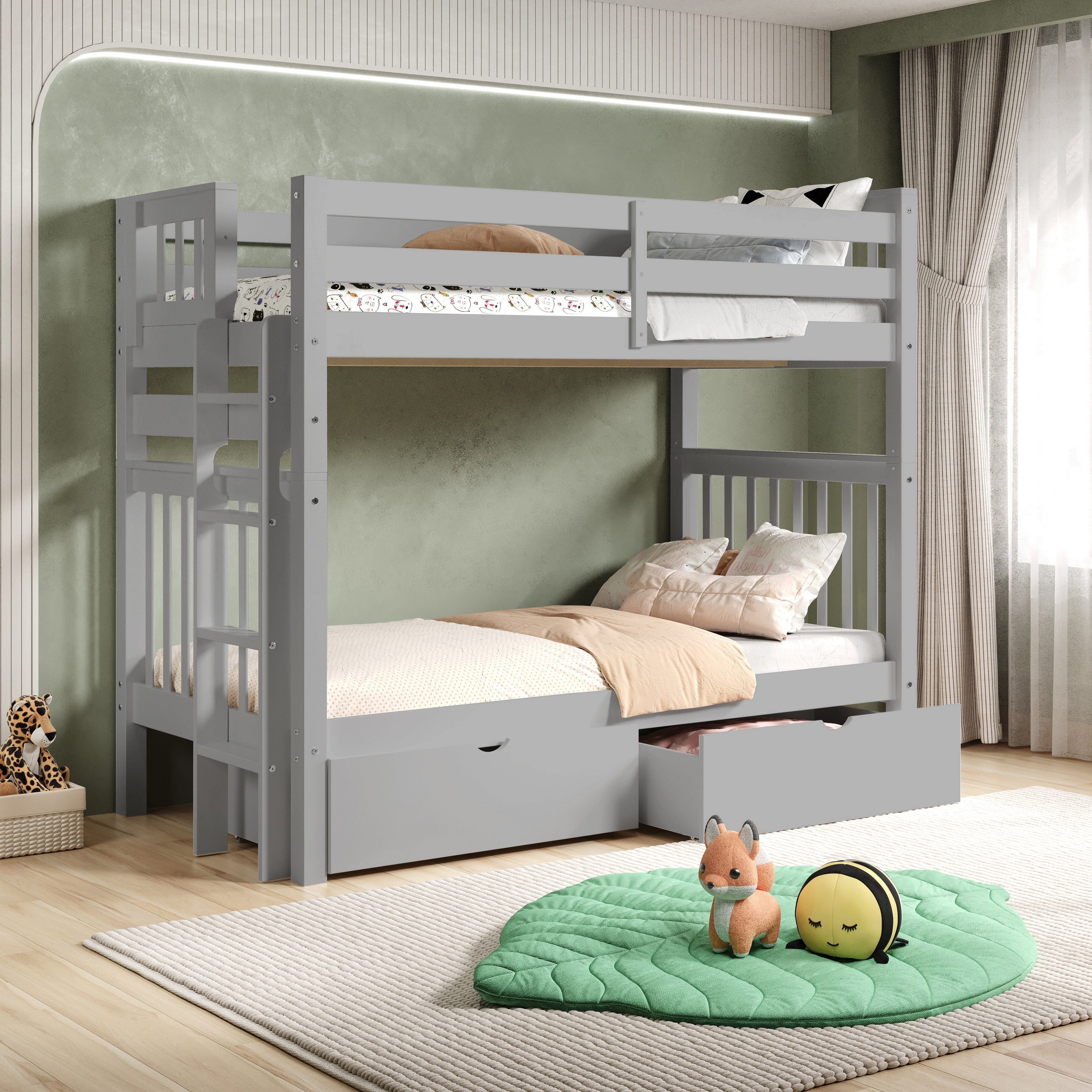 Taylor & Olive Trillium Tall Twin over Twin Bunk Bed, 2 Drawers