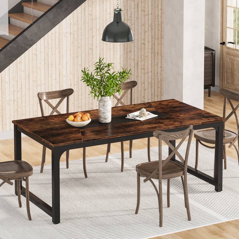 71 Inches Industrial Dining Table for 4-6 - 70.9" L x 35.4" W x 30.3" H - Rustic Brown