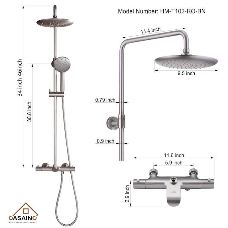 5-Spray Patterns Wall Mount Tub and Thermostatic Rain Shower Faucet with Handheld Shower Head Combo - 9.5" x 9.5"