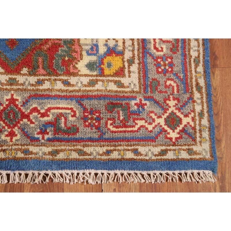 Blue Geometric Heriz Serapi Indian Foyer Rug Handmade Wool Carpet - 3'0"x 5'1"