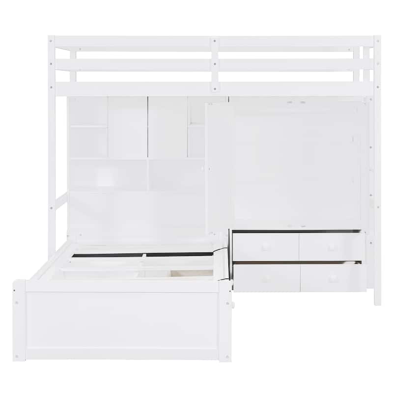 Twin Size Bunk Bed with Wardrobe Drawers and Hydraulic Storage Lift