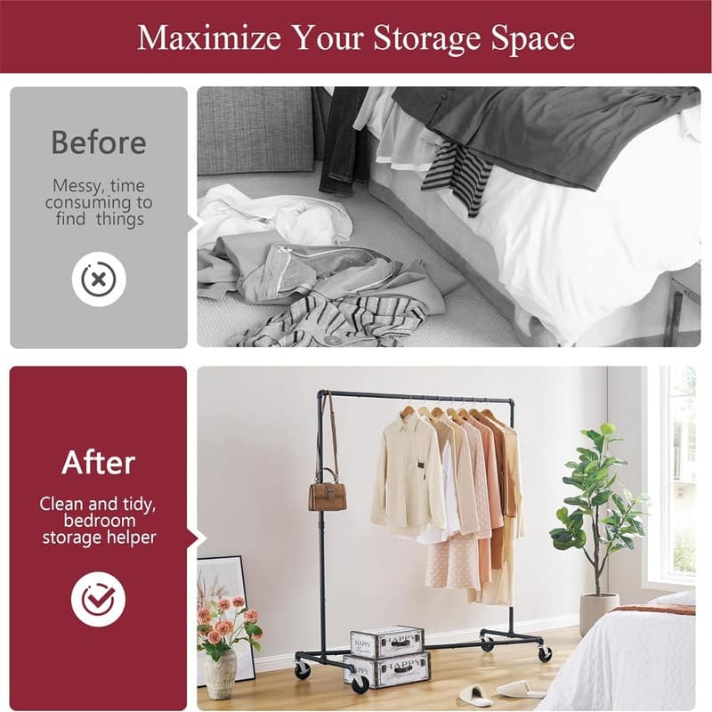 Rolling Clothing Racks For Hanging Clothes - 23.62"D x 58.26"W x 64.48"H