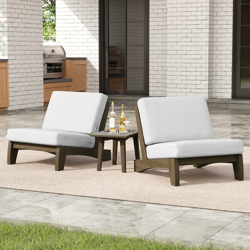 3-piece Outdoor Patio Teak Wood Club Chairs with Side Table
