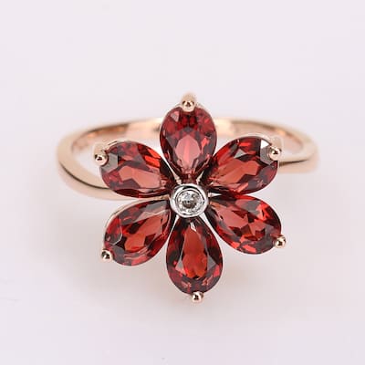 Miadora 10k Rose Gold Pear-cut Garnet and Diamond Accent Floral Ring