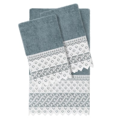 Authentic Hotel and Spa 100% Turkish Cotton Aiden 3PC White Lace Embellished Towel Set
