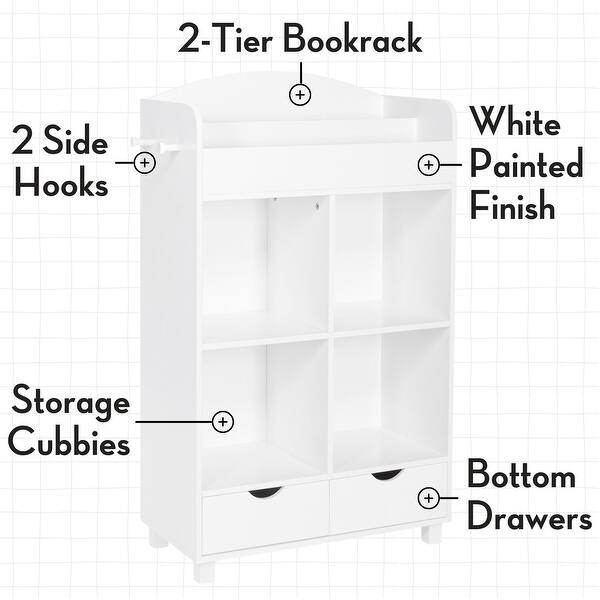 dimension image slide 2 of 5, RiverRidge Kids Book Nook Cubby Toy Storage Cabinet with Bookshelf, Drawers, and Hooks