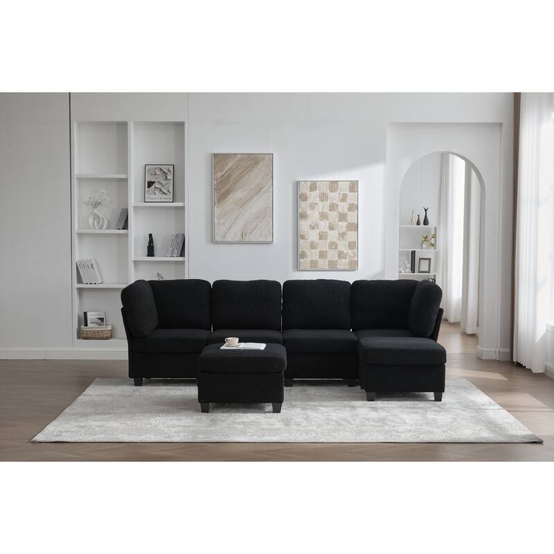 GDFStudio - Modular Polyester 6-Seat 113.39" Sectional with Storage Ottoman