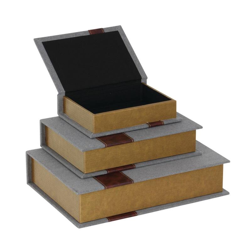 Roche River Decor - Linen Fabric Chevron Patterned or Texxtured Faux Book Storage Box - Set of 3 or 4 Multi-Colored