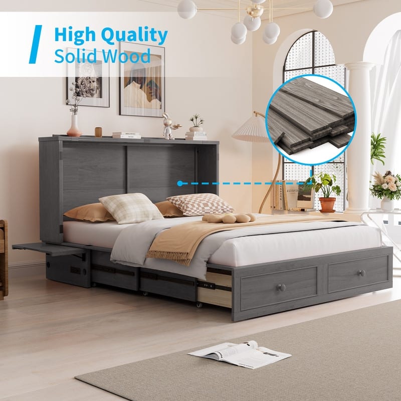 Mixoy Modern Queen Murphy Bed Chest with Foldable Mattress and USB ports