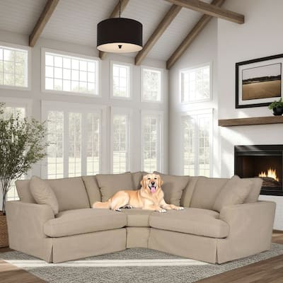 Ciara Modern Upholstered L-Shaped 3 Piece Modular Sectional Sofa Couch with Slipcover