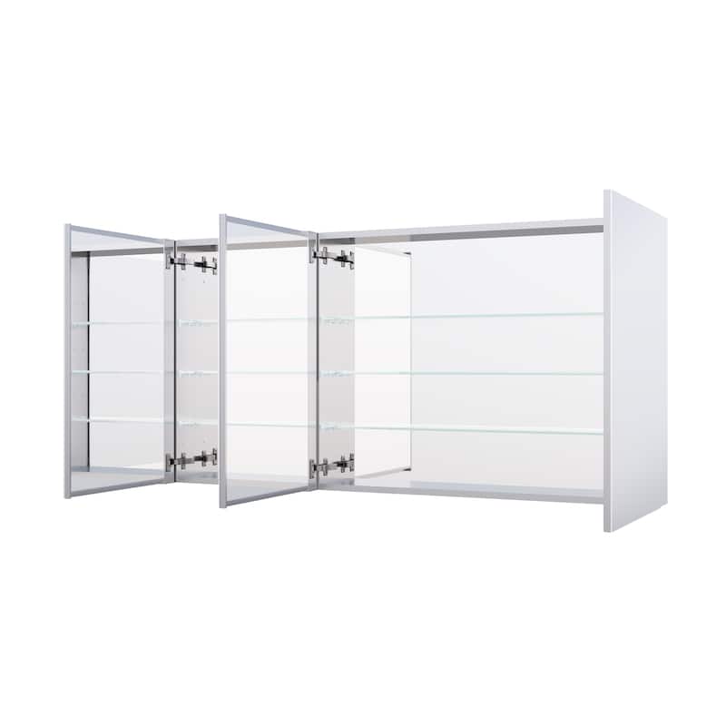 Recessed or Surface Wall Mount Bathroom Medicine Cabinet With Adjustable Glass Shelves - 60"W X30"H, Three Door Open