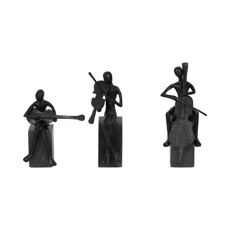 Sagebrook Home 9/10/11" Aston Musicians, Black, Elegant Sculptures, Black, Set of 3 - 5" x 6" x 11"