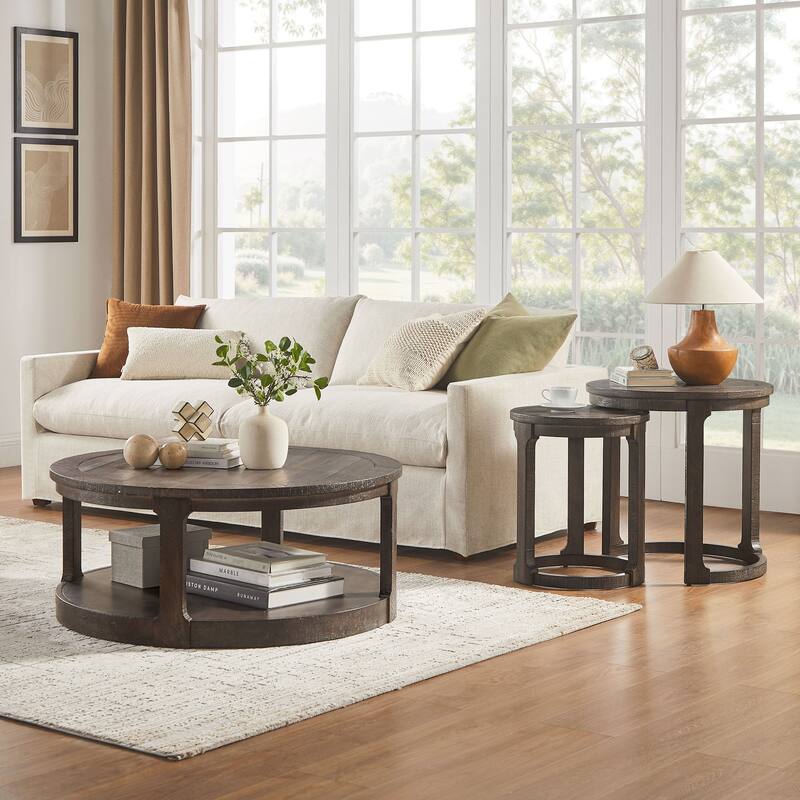 Set of 2 Coffee Table Side Table for Living Room, Dark Brown Sofa Table Nesting Table End Table Nightstand