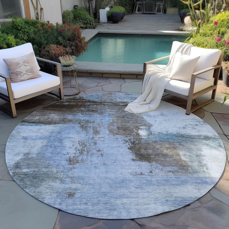 Machine Washable Indoor/ Outdoor Contemporary Abstract Chantille Rug