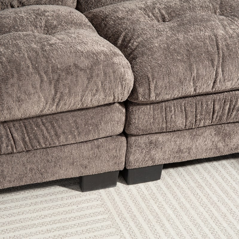 120.87" Chenille L-Shaped Sectional Sofa with Reversible Design, and 3-Seat Sleeper & Ottoman - Dual-Layer Cushion