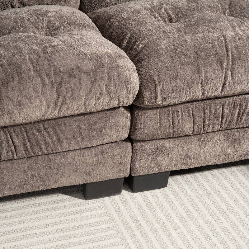 120.87" Chenille L-Shaped Sleeper Sectional Sofa with Ottoman