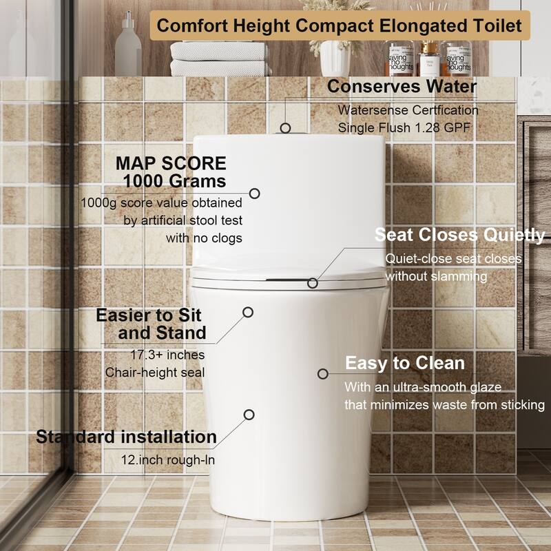One Piece Elongated Toilet Tornado Flush. ADA Height 17 Inch. Dual Flush 1.1 1.6 GPF. MAP 1000g
