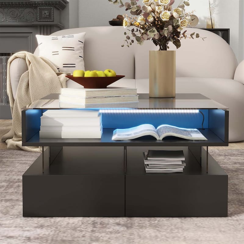 Lift-Top Coffee Table with 2 Drawers,Modern Square Design
